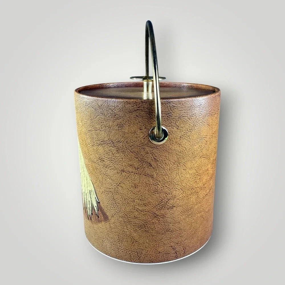 Horse Ice Bucket ThermoServ Faux Leather Barware Embossed Equestrian Western 60s